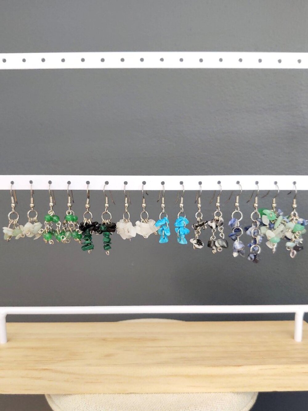 Bundle of 8 stone and glass dangle earrings